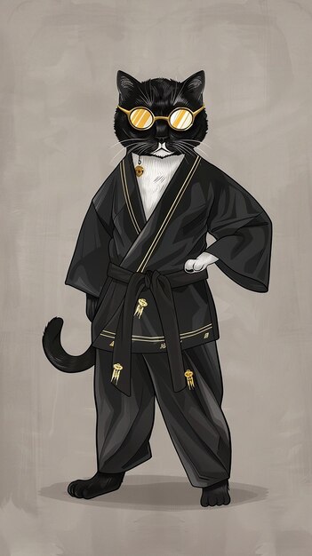 Cat Character In Kimono Robe Sportwear Martial Arts