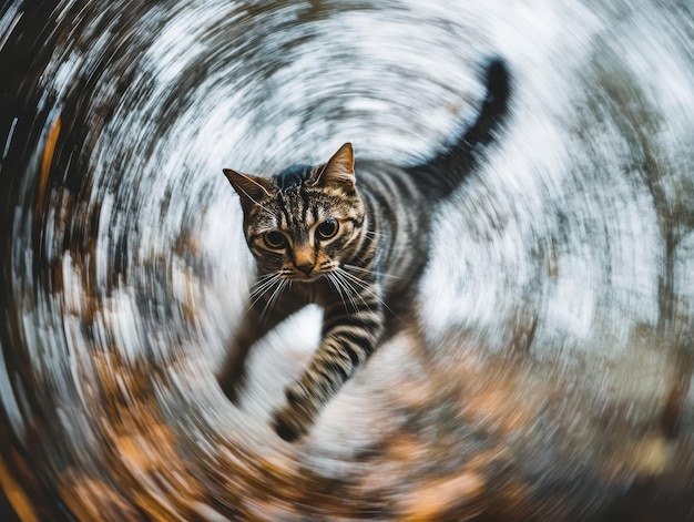 Cat chasing its own tail spinning in dizzying circles