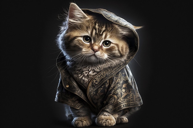 A cat in a coat with a hood ai generated artwork