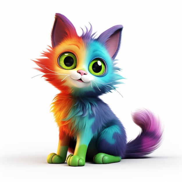 Cat Colorful 3d animation Illustration