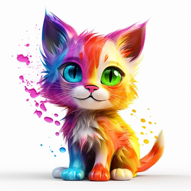 Cat Colorful 3d animation Illustration