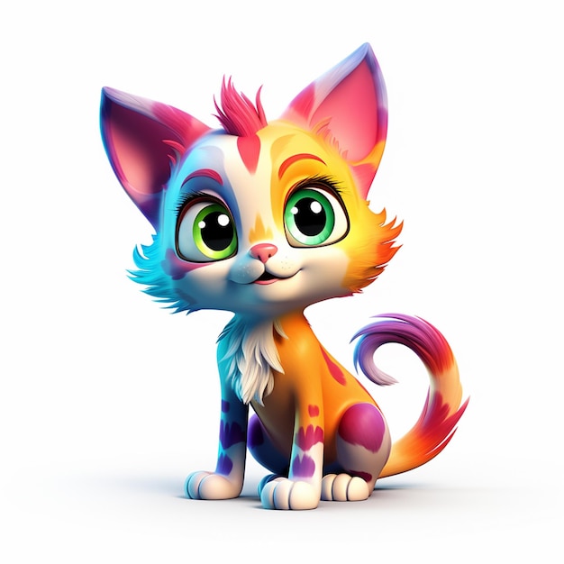 Cat Colorful 3d animation Illustration