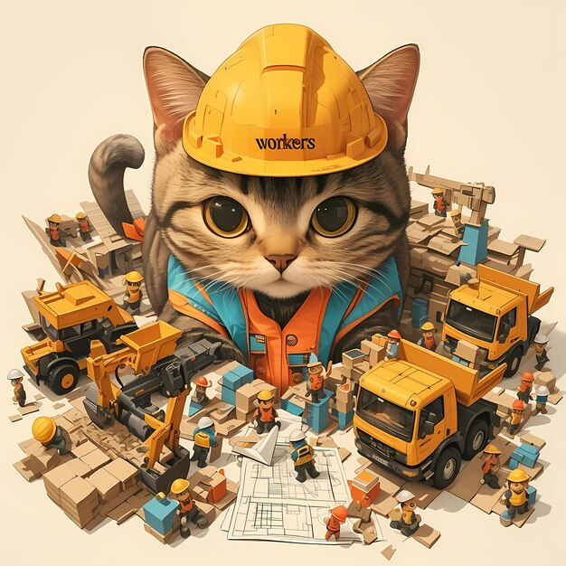 Photo cat construction worker the ultimate work feline