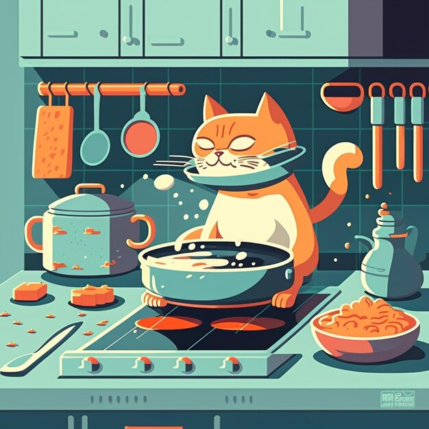 Photo cat cooking vector illustration