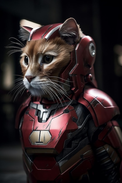 A cat in a costume from iron man