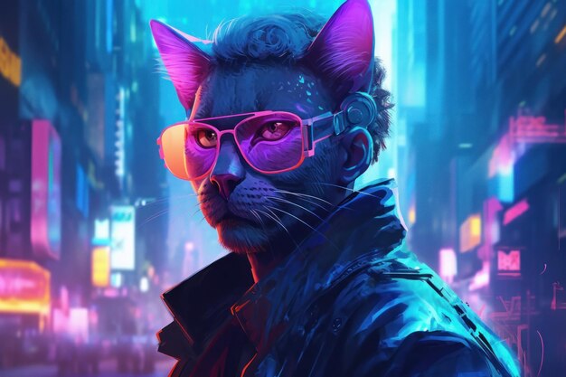 Cat cyberpunk glasses Generate Ai