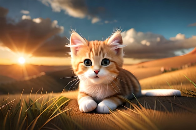 A cat in the desert with the sun behind it