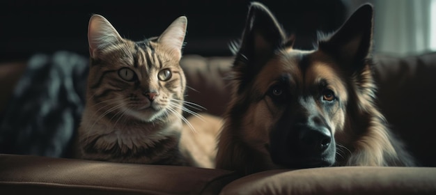 A cat and a dog are together.