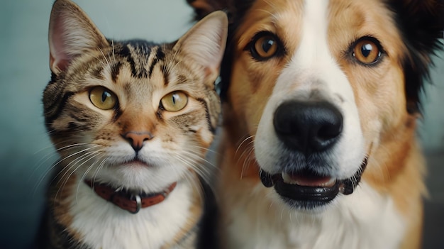 Cat and Dog Looking at the Camera Together