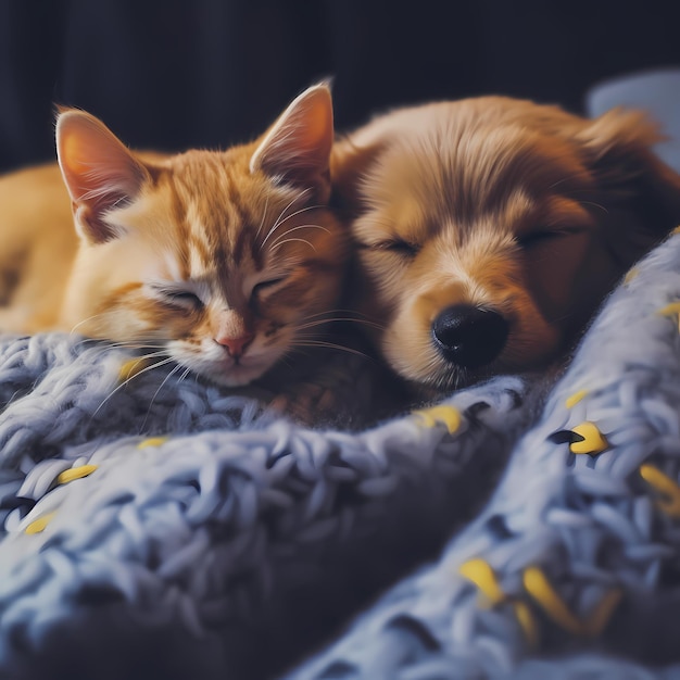 cat and dog sleep together made with generative ai