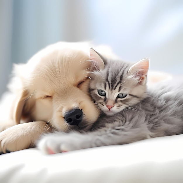 cat and dog sleep together made with generative ai