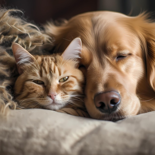 cat and dog sleep together made with generative ai