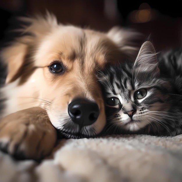 cat and dog sleep together made with generative ai