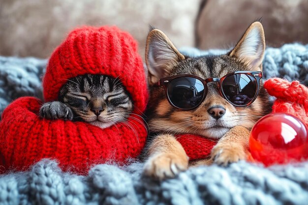 Cat and Dog with Cute Accessories photo