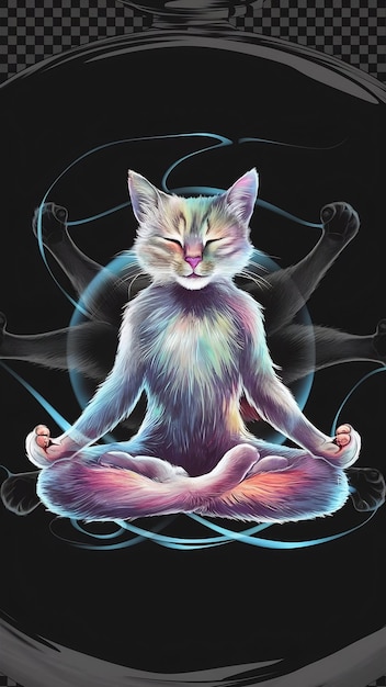 Photo cat doing yoga meditation full body isolate on transparency background