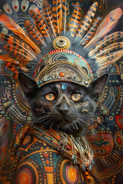 A cat dressed as a warrior captured beautifully