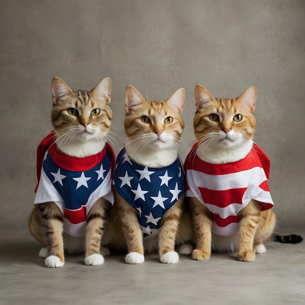 Cat dressed in patriotic American flag apparel Pet fashion and national celebration concept