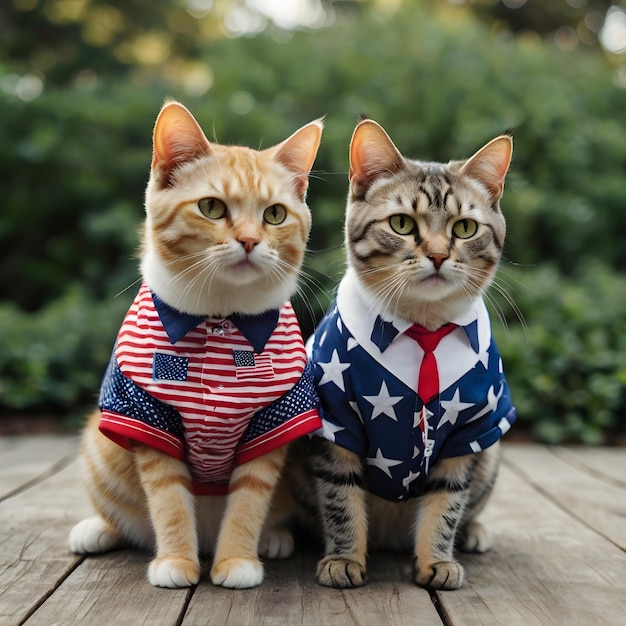 Cat dressed in patriotic American flag apparel Pet fashion and national celebration concept