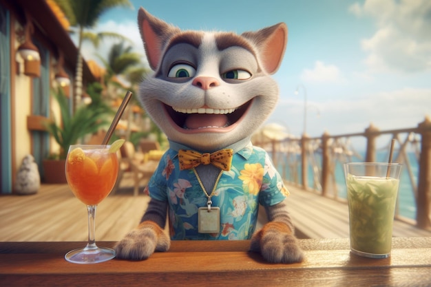 Cat drinking cocktail resort Generate Ai