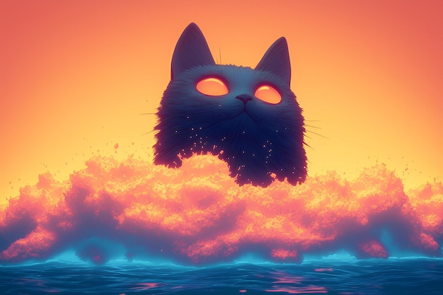 Photo cat emerging from the clouds at sunset