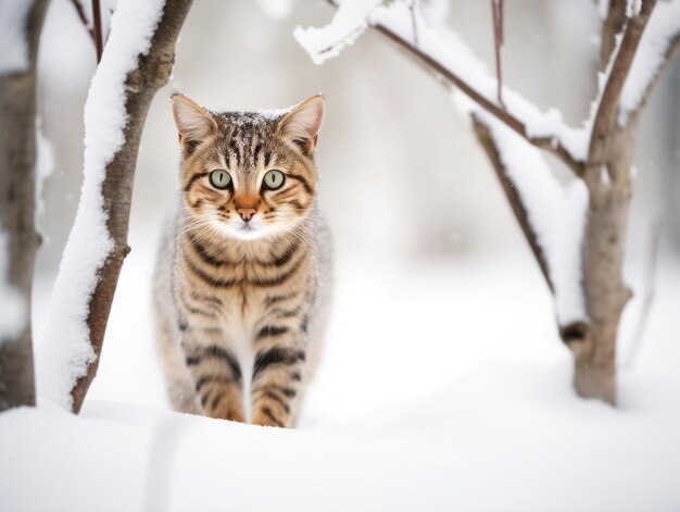 Photo cat exploring a snowcovered garden