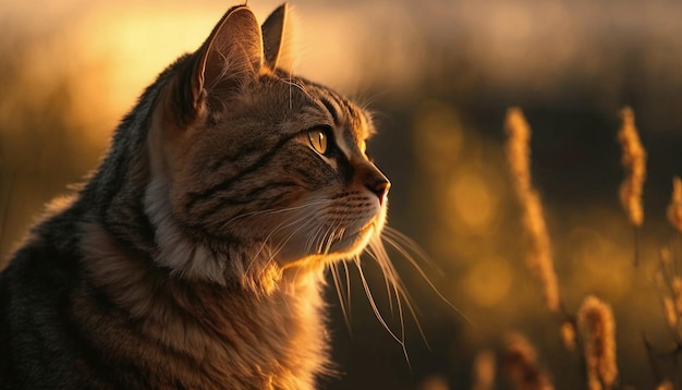 A cat in a field of tall grass