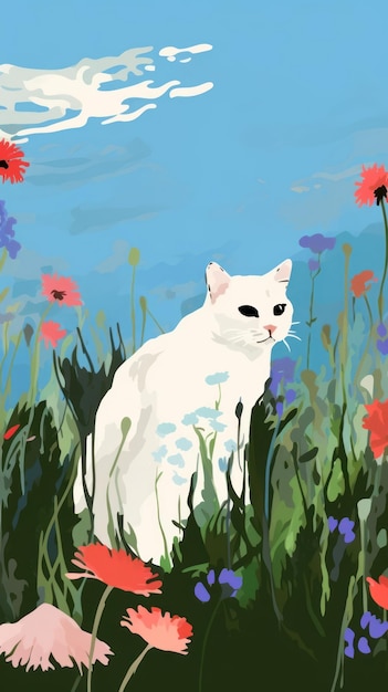 Photo cat in the flower meadow outdoors animal mammal