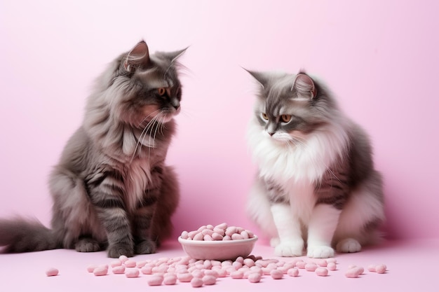 Cat food and two cats AI generated