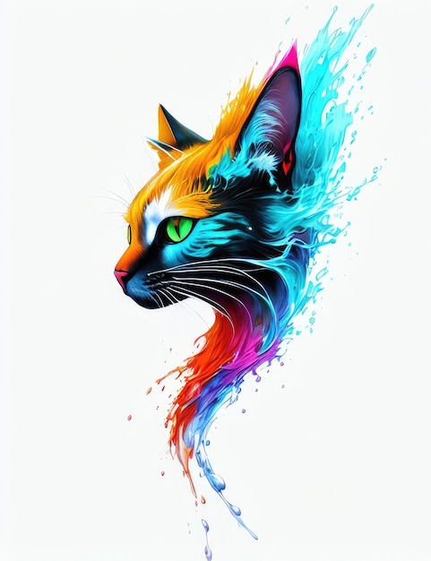 Cat from multicolored paint on a white background Generative AI