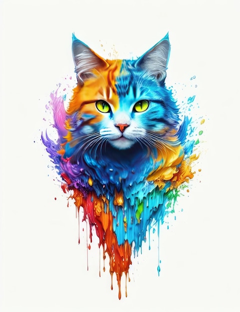 Cat from multicolored paint on a white background Generative AI