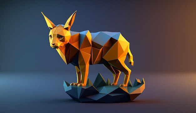 A cat geometric animal with horns stands on a small island