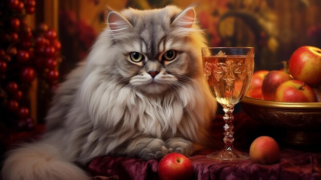 A cat and a glass of wine