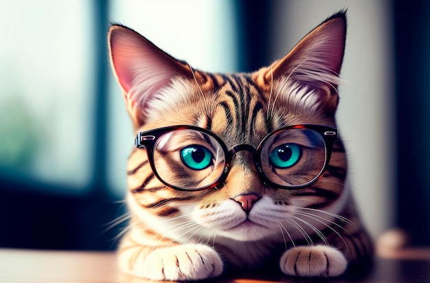 Cat in glasses Cute smart pussycat in eyeglasses Generative AI