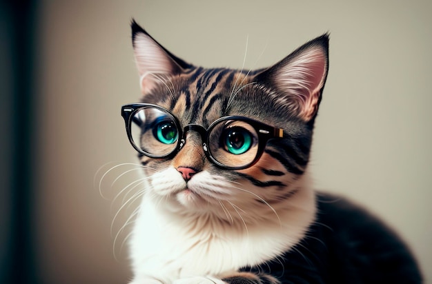 Cat in glasses Cute smart pussycat in eyeglasses Generative AI