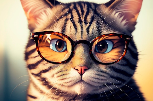 Cat in glasses Cute smart pussycat in eyeglasses Generative AI