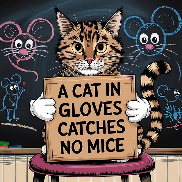 a cat in gloves holds a sign that says quot a cat in gloves quot