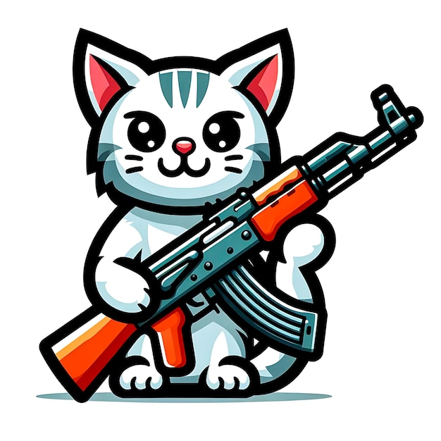 A cat gun ak47 colorful vector image illustration