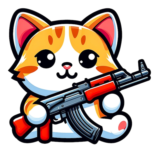 Photo a cat gun ak47 colorful vector image illustration