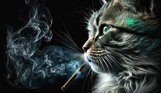 Cat hand smoking cigarette animal photography image Ai generated art