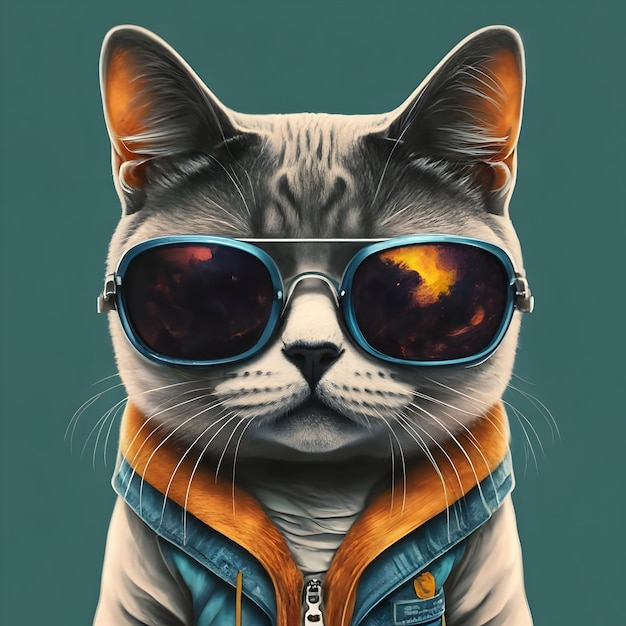 Photo cat head and wearing sun glass with blazer sout nft picture