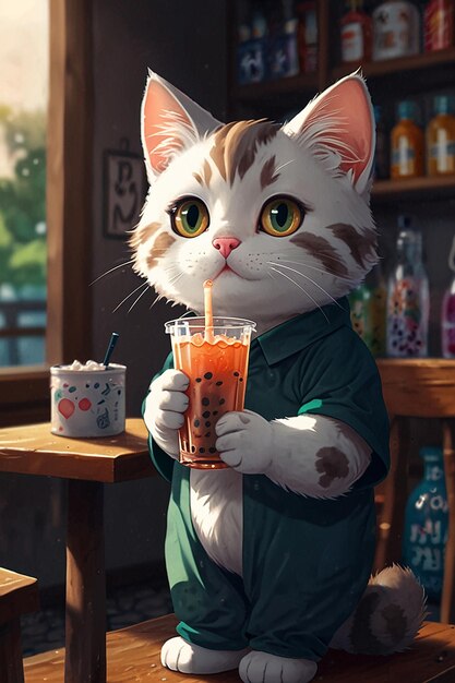 Cat holding bubble tea