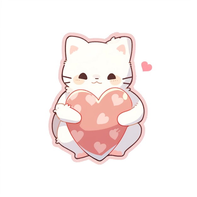 A cat holding a heart with the word love on it