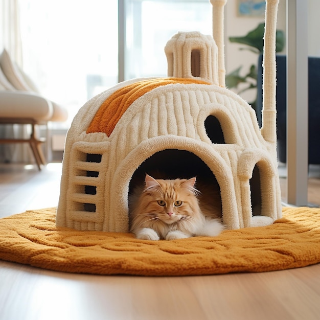 Cat House on the rug floor