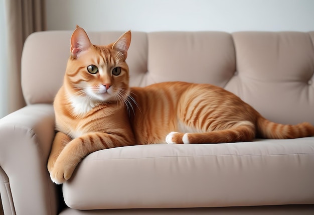 a cat is laying on a couch with the name quot on it