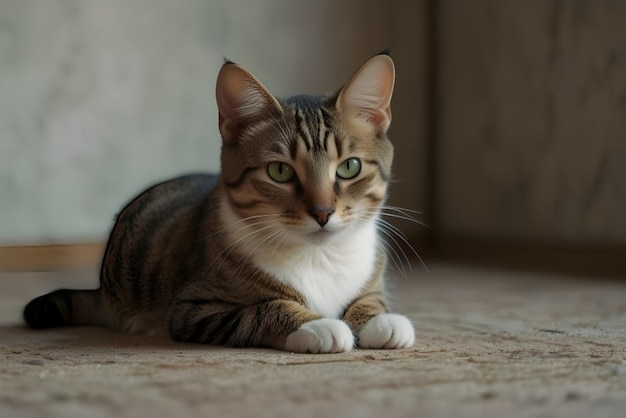 a cat is laying on the floor and looking at the camera