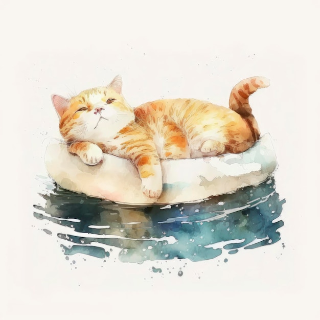 A cat is laying on an ice floe in water