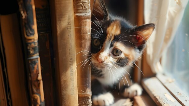 Photo a cat is looking through a book with the word quot the word quot on the front