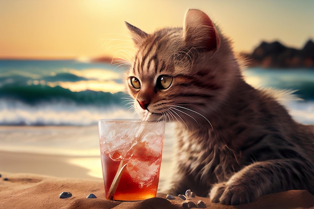 The cat is resting on the beach Generative AI