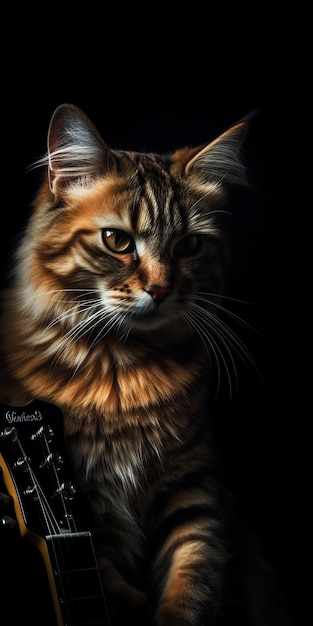 A cat is shown with a black background