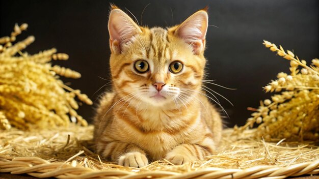 Photo a cat is sitting in a basket with a christmas tree in the background